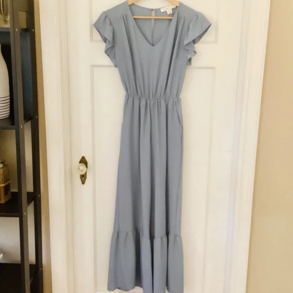 Monteau Woman's Size Small Blue Wide Leg Jumpsuit Ruffle Pant - Picture 5 of 10